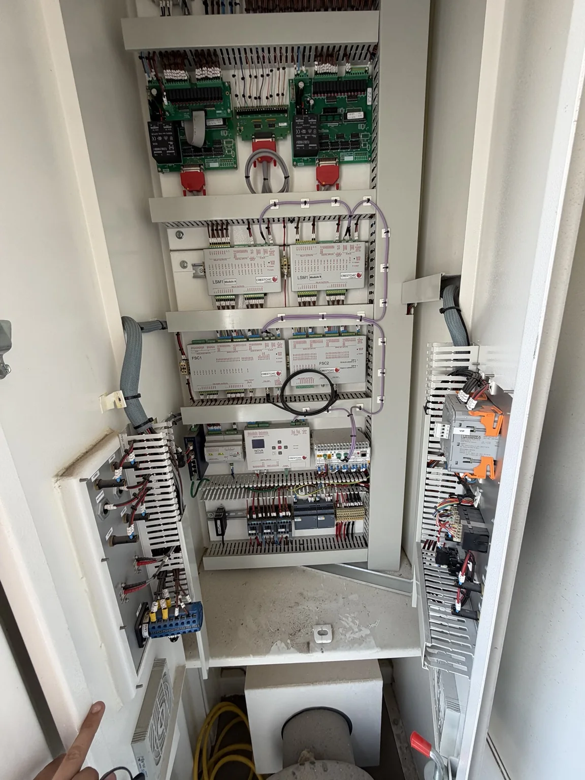 Open commercial load-bank control cabinet during inspection